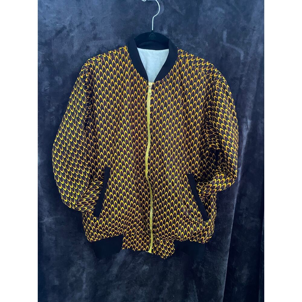African Wax Print with Geometric Scale Pattern Bomber Jacket Handmade | Medium